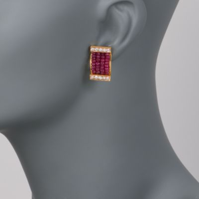 C. 1990 Vintage 4.25 ct. t.w. Ruby and .75 ct. t.w. Diamond Earrings In 22kt Yellow Gold &mdash; Alt Image 2