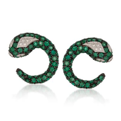 5.75 ct. t.w. Emerald and .11 ct. t.w. Diamond Snake Earrings in Sterling Silver &mdash; Alt Image 1