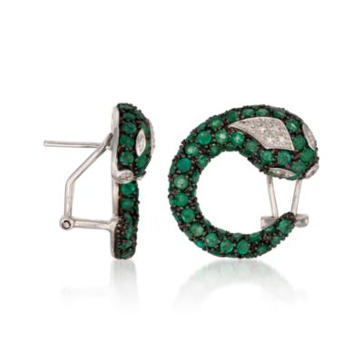 5.75 ct. t.w. Emerald and .11 ct. t.w. Diamond Snake Earrings in Sterling Silver &mdash; Alt Image 3