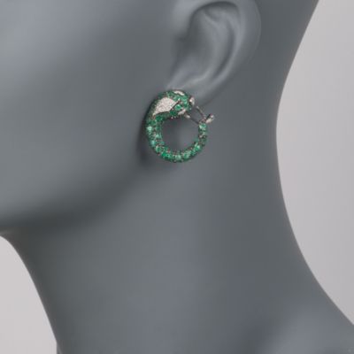5.75 ct. t.w. Emerald and .11 ct. t.w. Diamond Snake Earrings in Sterling Silver &mdash; Alt Image 2