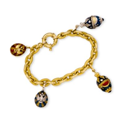 C. 1980 Vintage Enamel and .75 ct. t.w. Diamond Charm Bracelet In 18kt Yellow Gold. 7.5" &mdash; Alt Image 1