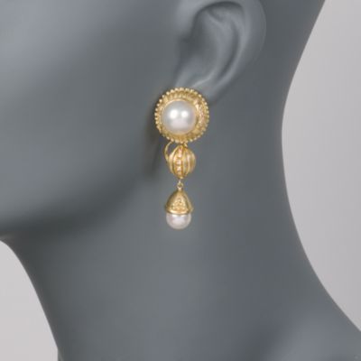 C. 1980 Vintage 12mm Mabe Pearl and .45 ct. t.w. Diamond Earrings in 18kt Yellow Gold &mdash; Alt Image 2
