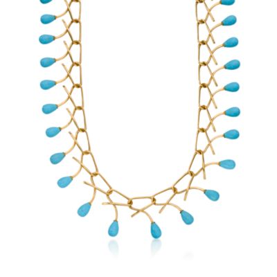 C. 1990 Vintage Turquoise Necklace in 18kt Yellow Gold. 16.5" &mdash; Alt Image 1