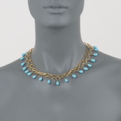 C. 1990 Vintage Turquoise Necklace in 18kt Yellow Gold. 16.5" &mdash; Alt Image 2