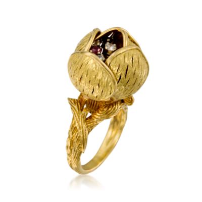 C. 1970 Vintage .40 ct. t.w. Ruby and .25 ct. t.w. Diamond Flower Ring In 18kt Yellow Gold. Size 5.5 &mdash; Alt Image 4