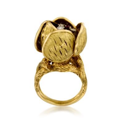 C. 1970 Vintage .40 ct. t.w. Ruby and .25 ct. t.w. Diamond Flower Ring In 18kt Yellow Gold. Size 5.5 &mdash; Alt Image 5