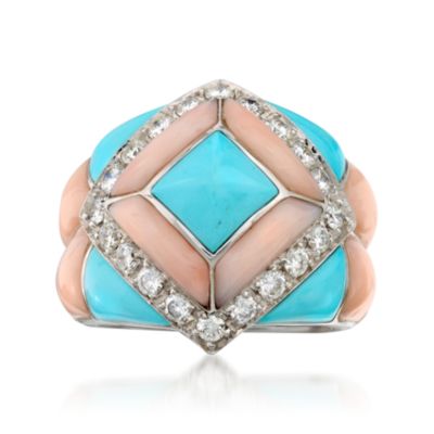 C. 1990 Vintage Enamel and .80 ct. t.w. Diamond Ring in 18kt White Gold. Size 7 &mdash; Alt Image 1