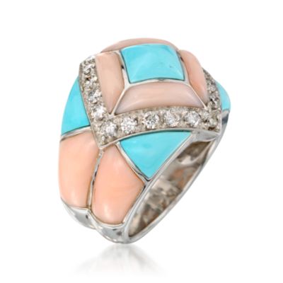 C. 1990 Vintage Enamel and .80 ct. t.w. Diamond Ring in 18kt White Gold. Size 7 &mdash; Alt Image 3