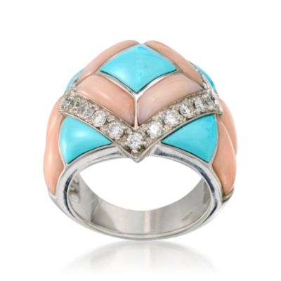 C. 1990 Vintage Enamel and .80 ct. t.w. Diamond Ring in 18kt White Gold. Size 7 &mdash; Alt Image 4