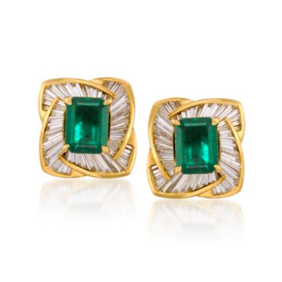 C. 1980 Vintage 5.80 ct. t.w. Emerald and 4.50 ct. t.w. Diamond Earrings in 18kt Yellow Gold &mdash; Alt Image 1