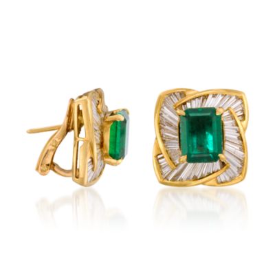 C. 1980 Vintage 5.80 ct. t.w. Emerald and 4.50 ct. t.w. Diamond Earrings in 18kt Yellow Gold &mdash; Alt Image 3
