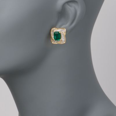 C. 1980 Vintage 5.80 ct. t.w. Emerald and 4.50 ct. t.w. Diamond Earrings in 18kt Yellow Gold &mdash; Alt Image 2