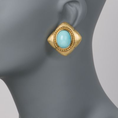 C. 1980 Vintage Turquoise Earrings in 18kt Yellow Gold &mdash; Alt Image 2