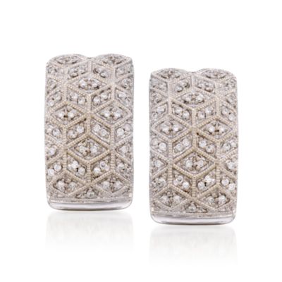 C. 1990 Vintage .45 ct. t.w. Diamond Hoop Earrings in 14kt White Gold &mdash; Alt Image 1