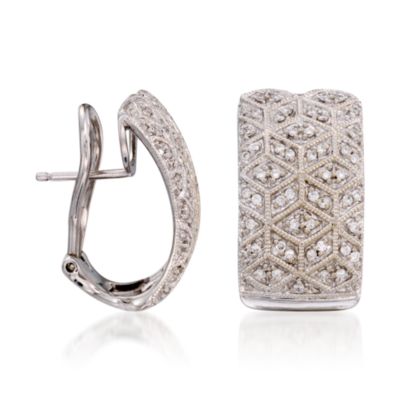 C. 1990 Vintage .45 ct. t.w. Diamond Hoop Earrings in 14kt White Gold &mdash; Alt Image 3