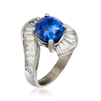 C. 1990 Vintage 2.95 Carat Sapphire and .90 ct. t.w. Diamond Ring in 18kt White Gold. Size 5.75 &mdash; Alt Image 3
