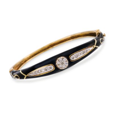 C. 1990 Vintage .55 ct. t.w. Diamond Bangle Bracelet With Black Enamel In 14kt Yellow Gold. 7" &mdash; Alt Image 1