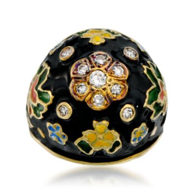 C. 1960 Vintage Enamel and .30 ct. t.w. Diamond Flower Ring In 14kt Yellow Gold. Size 6.5 &mdash; Alt Image 1