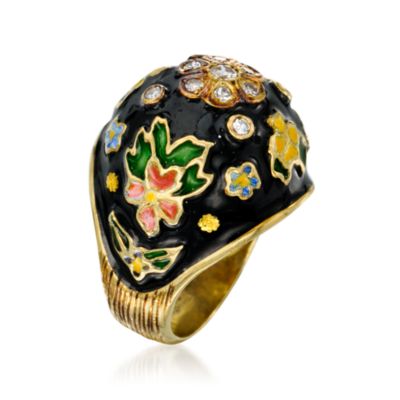 C. 1960 Vintage Enamel and .30 ct. t.w. Diamond Flower Ring In 14kt Yellow Gold. Size 6.5 &mdash; Alt Image 3