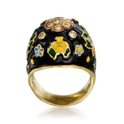 C. 1960 Vintage Enamel and .30 ct. t.w. Diamond Flower Ring In 14kt Yellow Gold. Size 6.5 &mdash; Alt Image 4
