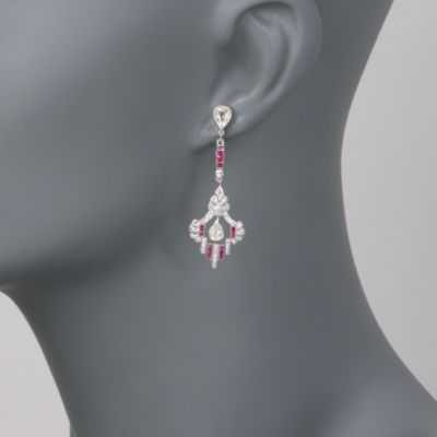 C. 2000 Vintage 1.35 ct. t.w. Ruby and 2.40 ct. t.w. Diamond Earrings in 18kt White Gold &mdash; Alt Image 2