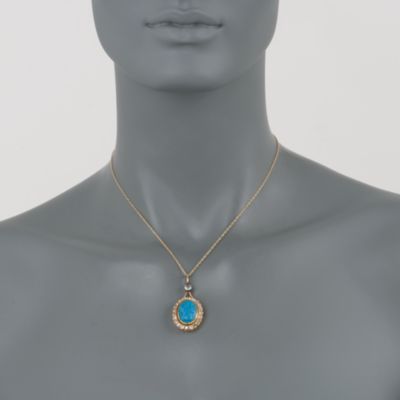 C. 1900 Vintage 9.50 Carat Turquoise and 2.10 ct. t.w. Diamond Caesar Cameo Pendant in 14kt Yellow Gold &mdash; Alt Image 2