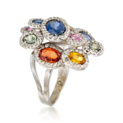 C. 2000 Vintage 3.15 ct. t.w. Multicolored Sapphire and .65 ct. t.w. Diamond Ring in 14kt White Gold. Size 7 &mdash; Alt Image 3