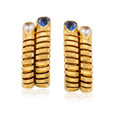 C. 1980 Vintage 1.25 ct. t.w. Sapphire and .50 ct. t.w. Diamond Earrings In 18kt Yellow Gold &mdash; Alt Image 1