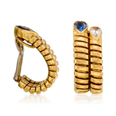 C. 1980 Vintage 1.25 ct. t.w. Sapphire and .50 ct. t.w. Diamond Earrings In 18kt Yellow Gold &mdash; Alt Image 3