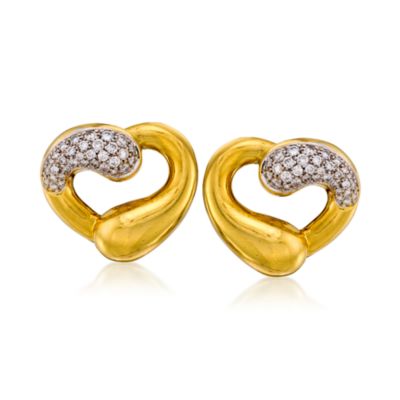 C. 1990 Vintage 1.00 ct. t.w. Diamond Heart Earrings in 18kt Yellow Gold &mdash; Alt Image 1