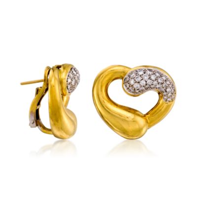 C. 1990 Vintage 1.00 ct. t.w. Diamond Heart Earrings in 18kt Yellow Gold &mdash; Alt Image 3