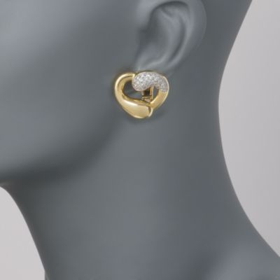 C. 1990 Vintage 1.00 ct. t.w. Diamond Heart Earrings in 18kt Yellow Gold &mdash; Alt Image 2