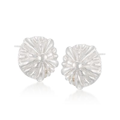 Italian Sterling Silver Floral Dome Earrings &mdash; Alt Image 1
