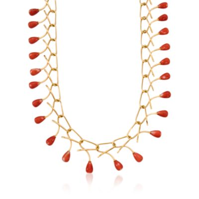 C. 1990 Vintage 18kt Yellow Gold Coral Necklace. 16.75" &mdash; Alt Image 1