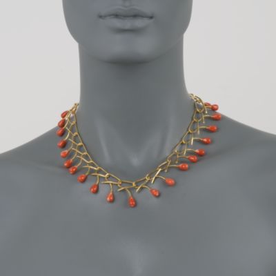 C. 1990 Vintage 18kt Yellow Gold Coral Necklace. 16.75" &mdash; Alt Image 2