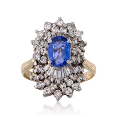 C.1990 Vintage 1.20 Carat Tanzanite and 1.60 ct. t.w. Diamond Ring in 14kt Two-Tone Gold. Size 9.5 &mdash; Alt Image 1
