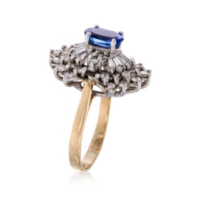 C.1990 Vintage 1.20 Carat Tanzanite and 1.60 ct. t.w. Diamond Ring in 14kt Two-Tone Gold. Size 9.5 &mdash; Alt Image 3