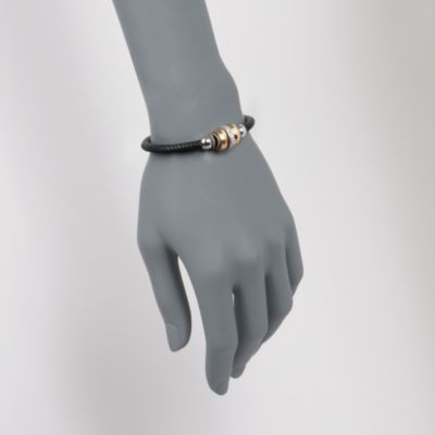.75 ct. t.w. CZ Black Leather Beaded Bracelet in Two-Tone &mdash; Alt Image 2