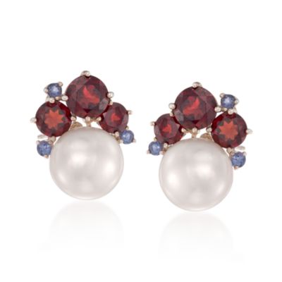 12.5-13mm Pearl and 7.00 ct. t.w. Multi-Gem Earrings in Sterling Silver &mdash; Alt Image 1