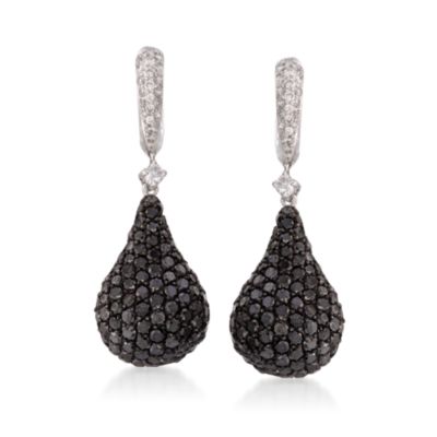 4.40 ct. t.w. Black and White Diamond Pear-Shaped Drop Earrings in 18kt White Gold &mdash; Alt Image 1