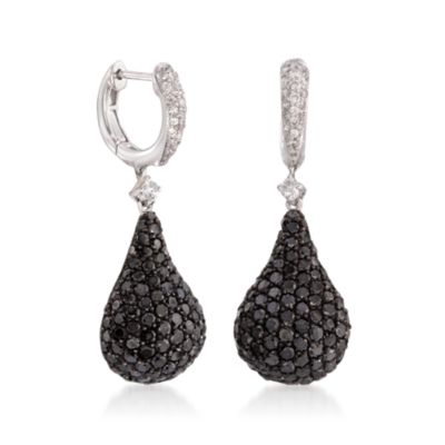 4.40 ct. t.w. Black and White Diamond Pear-Shaped Drop Earrings in 18kt White Gold &mdash; Alt Image 3