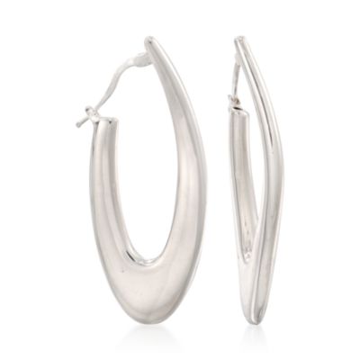 Italian Sterling Silver Angular Hoop Earrings &mdash; Alt Image 1