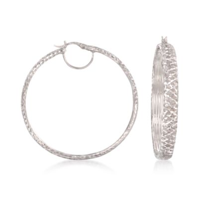 Italian Sterling Silver Diamond-Cut Hoops &mdash; Alt Image 1