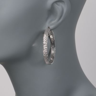 Italian Sterling Silver Diamond-Cut Hoops &mdash; Alt Image 2