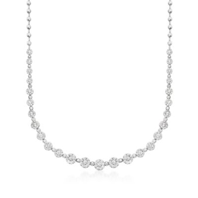 6.55 ct. t.w. Diamond Flower Link Necklace in 18kt White Gold. 17" &mdash; Alt Image 1