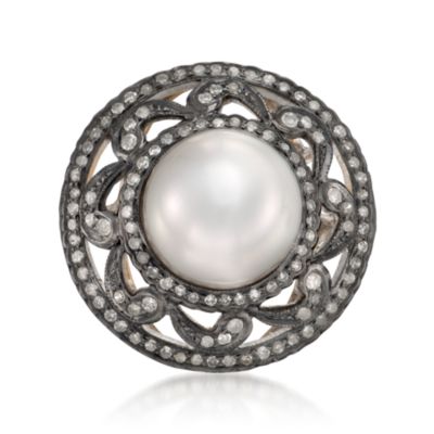 11mm South Sea Pearl and Diamond Ring in Two-Tone &mdash; Alt Image 1