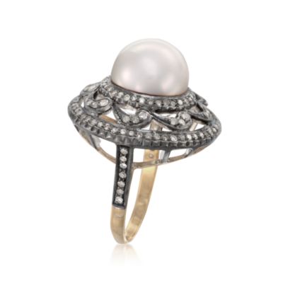11mm South Sea Pearl and Diamond Ring in Two-Tone &mdash; Alt Image 3