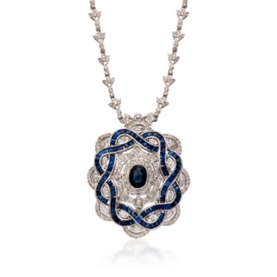 13.01 ct. t.w. Sapphire and 6.63 ct. t.w. Diamond Necklace in 18kt White Gold. 16" &mdash; Alt Image 1
