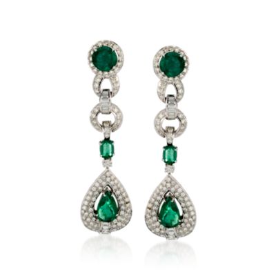 14.50 ct. t.w. Emerald and 6.25 ct. t.w. Diamond Earrings in 18kt White Gold &mdash; Alt Image 1