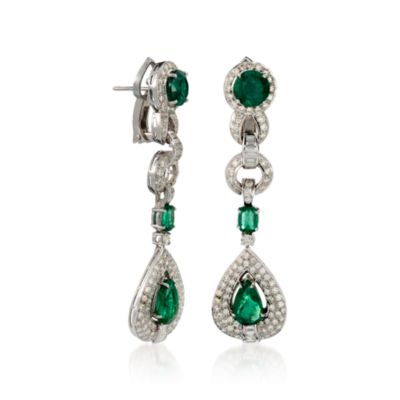 14.50 ct. t.w. Emerald and 6.25 ct. t.w. Diamond Earrings in 18kt White Gold &mdash; Alt Image 3